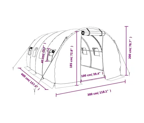 Kasvuhoone Terasraamiga, Roheline, 12 M², 4X3X2 M