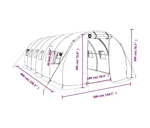 Siltumnīca Ar Tērauda Rāmi, Balta, 18 M², 6X3X2 M Vidaxl