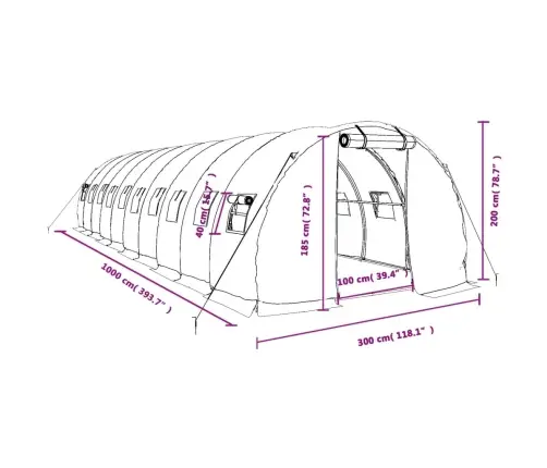 Kasvuhoone Terasraamiga, Valge, 30 M², 10X3X2 M