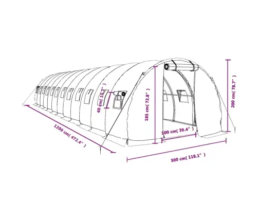 Kasvuhoone Terasraamiga, Valge, 36 M², 12X3X2 M