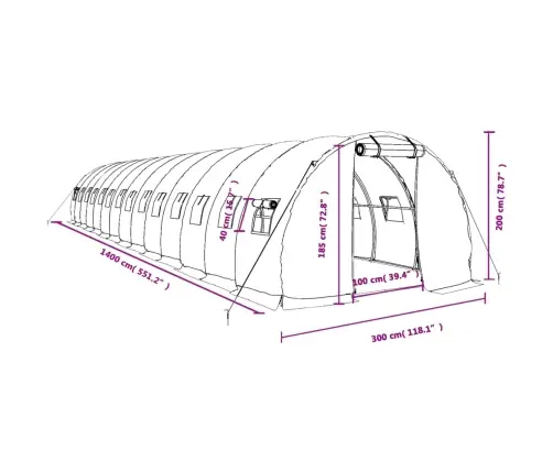 Siltumnīca Ar Tērauda Rāmi, Balta, 42 M², 14X3X2 M Vidaxl