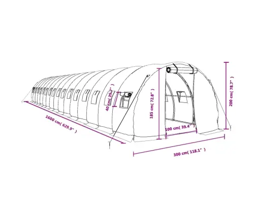 Siltumnīca Ar Tērauda Rāmi, Balta, 48 M², 16X3X2 M Vidaxl