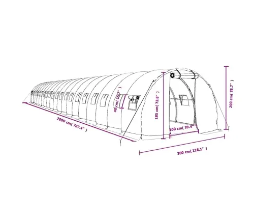Siltumnīca Ar Tērauda Rāmi, Balta, 60 M², 20X3X2 M Vidaxl