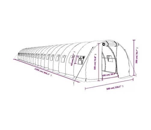 Kasvuhoone Terasraamiga, Valge, 66 M², 22X3X2 M