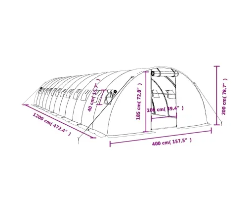 Kasvuhoone Terasraamiga, Roheline, 48 M², 12X4X2 M