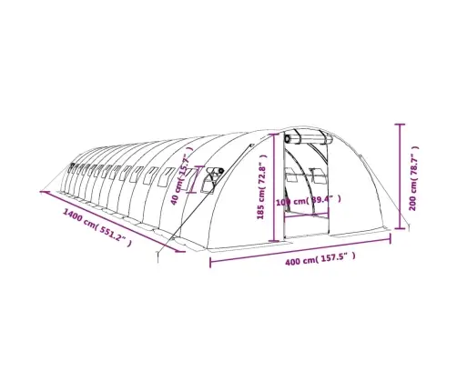 Siltumnīca Ar Tērauda Rāmi, Zaļa, 56 M², 14X4X2 M Vidaxl