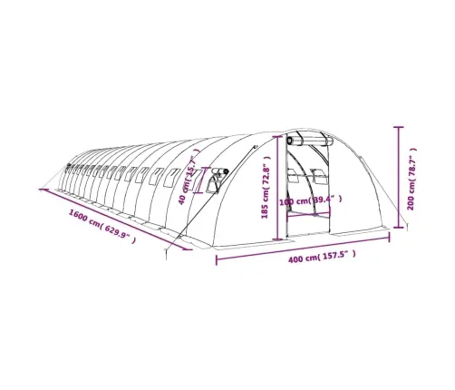 Siltumnīca Ar Tērauda Rāmi, Zaļa, 64 M², 16X4X2 M Vidaxl