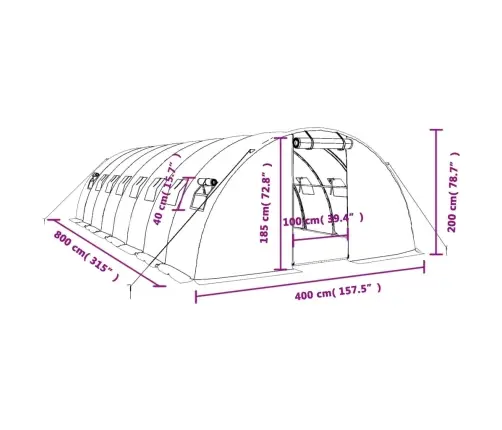 Siltumnīca Ar Tērauda Rāmi, Balta, 32 M², 8X4X2 M Vidaxl