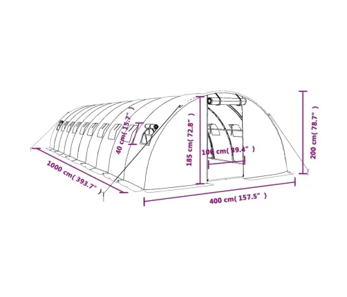 Siltumnīca Ar Tērauda Rāmi, Balta, 40 M², 10X4X2 M Vidaxl
