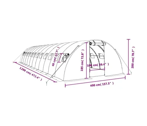 Siltumnīca Ar Tērauda Rāmi, Balta, 48 M², 12X4X2 M Vidaxl