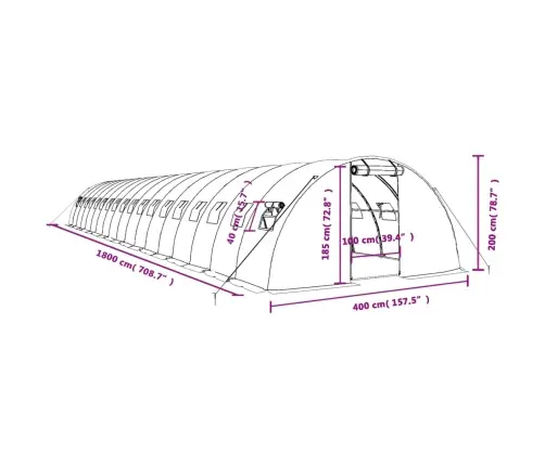 Siltumnīca Ar Tērauda Rāmi, Balta, 72 M², 18X4X2 M Vidaxl
