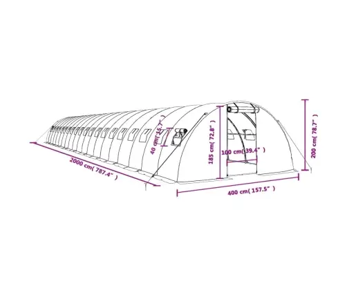 Siltumnīca Ar Tērauda Rāmi, Balta, 80 M², 20X4X2 M Vidaxl
