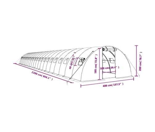 Siltumnīca Ar Tērauda Rāmi, Balta, 88 M², 22X4X2 M Vidaxl