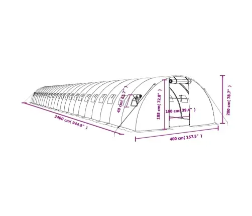 Siltumnīca Ar Tērauda Rāmi, Balta, 96 M², 24X4X2 M Vidaxl