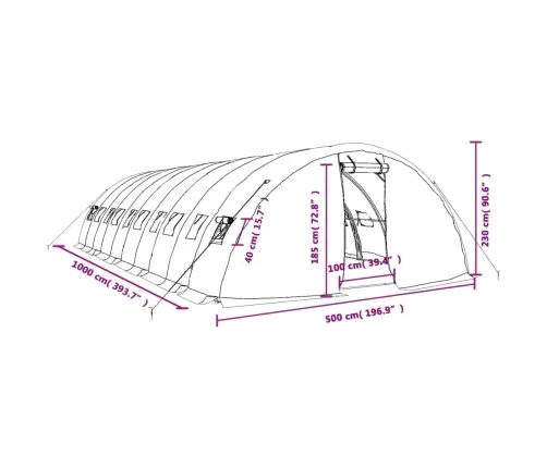 Kasvuhoone Terasraamiga, Roheline, 50 M², 10X5X2,3 M