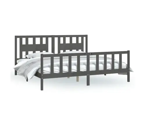 Gultas Rāmis Ar Galvgali, Pelēks, Priedes Masīvkoks, 200X200 Cm Vidaxl