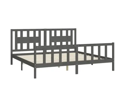 Gultas Rāmis Ar Galvgali, Pelēks, Priedes Masīvkoks, 200X200 Cm Vidaxl