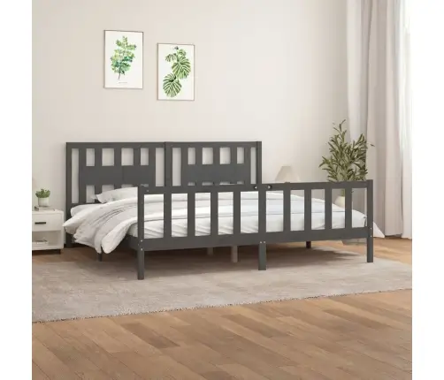 Gultas Rāmis Ar Galvgali, Pelēks, Priedes Masīvkoks, 200X200 Cm Vidaxl