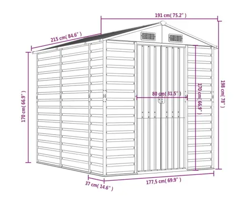 Sodo Sandėliukas, Žalias, 191X215X198 cm Cinkuotas Plienas