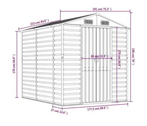 Sodo Sandėliukas, Šviesiai Pilkas, 191X215X198 cm Cinkuotas Plienas