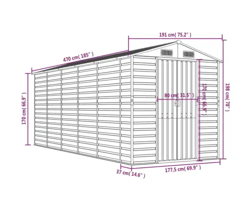 Aiakuur Helehall 191 X 470 X 198 Cm Tsingitud Terasest