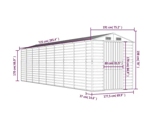 Aiakuur, Antratsiithall, 191X725X198 cm Tsingitud Teras
