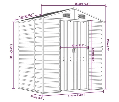Dārza Šķūnis, Brūns, 191X130X198 Cm, Cinkots Tērauds Vidaxl