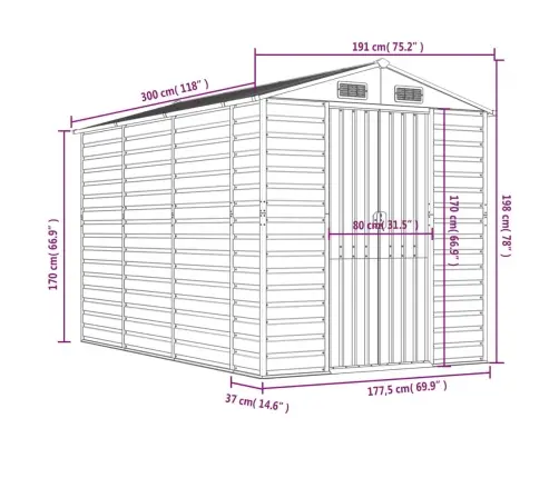 Aiakuur, Pruun, 191 X 300 X 198 cm Tsingitud Teras