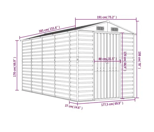 Dārza Šķūnis, Brūns, 191X385X198 Cm, Cinkots Tērauds Vidaxl