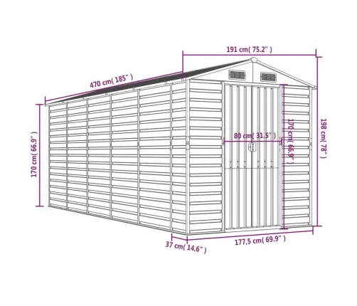 Aiakuur, Pruun, 191 X 470 X 198 cm Tsingitud Teras