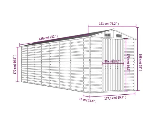 Sodo Sandėliukas, Rudas, 191X640X198 cm Cinkuotas Plienas