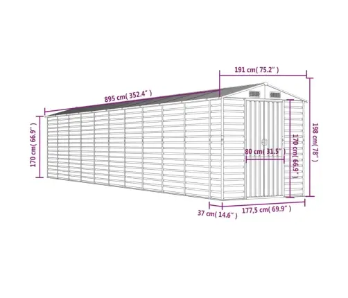 Aiakuur, Helepruun, 191X895X198 cm Tsingitud Teras