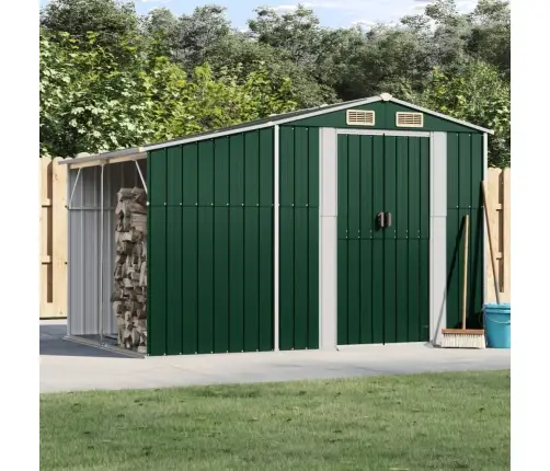 Dārza Šķūnis, Zaļš, 277X192,5X179 Cm, Cinkots Tērauds Vidaxl