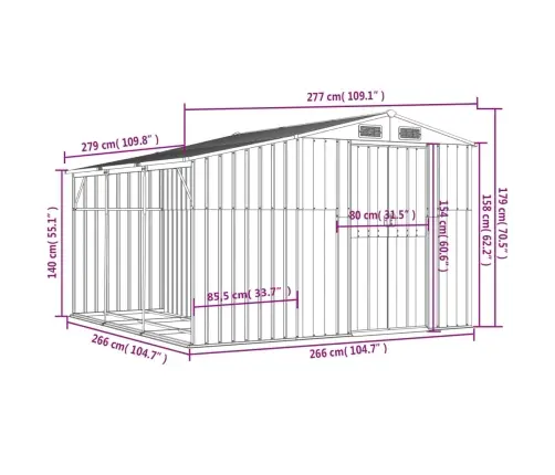 Dārza Šķūnis, Pelēks, 277X279X179 Cm, Cinkots Tērauds Vidaxl