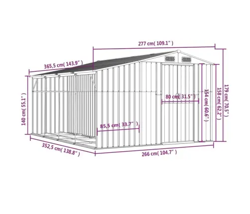 Dārza Šķūnis, Brūns, 277X365,5X179 Cm, Cinkots Tērauds Vidaxl
