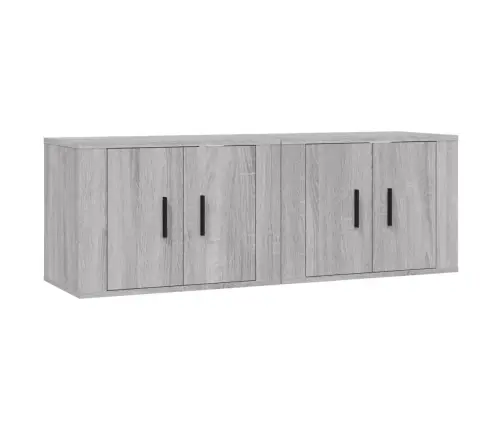 Sieninės Tv Spintelės, 2Vnt., Pilkos Ąžuolo, 57X34,5X40Cm Sieninės Tv Spintelės, 2Vnt., Pilkos Ąžuolo, 57X34,5X40Cm