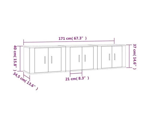 Sieninės Televizoriaus Spintelės, 3Vnt., Baltos, 57X34,5X40Cm