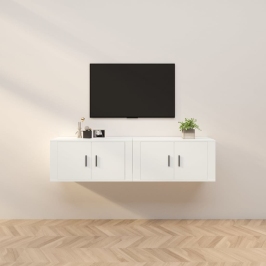 Sieninės Televizoriaus Spintelės, 2Vnt., Baltos, 80X34,5X40Cm