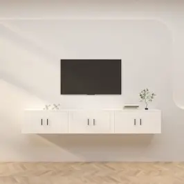Sieninės Televizoriaus Spintelės, 3Vnt., Baltos, 80X34,5X40Cm