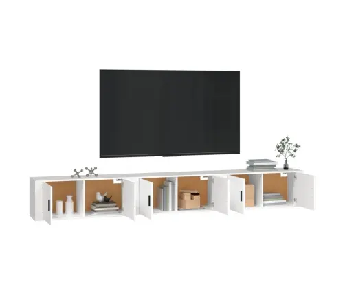 Sieninės Televizoriaus Spintelės, 3Vnt., Baltos, 100X34,5X40Cm