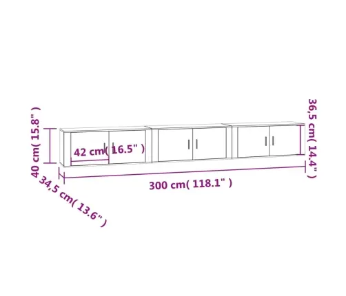 Sieninės Televizoriaus Spintelės, 3Vnt., Baltos, 100X34,5X40Cm