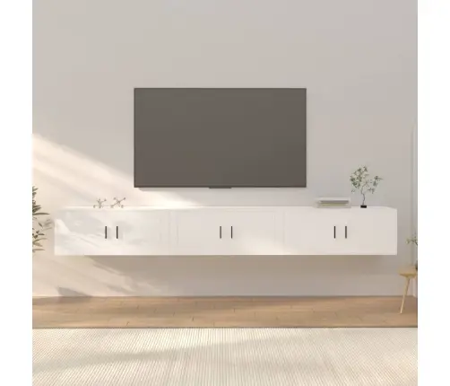 Sieninės Televizoriaus Spintelės, 3Vnt., Baltos, 100X34,5X40Cm