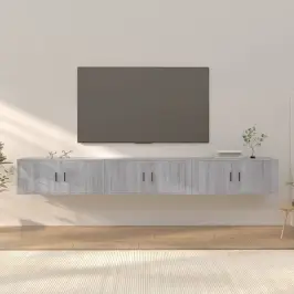 Sieninės Tv Spintelės, 3Vnt., Pilkos Ąžuolo, 100X34,5X40Cm