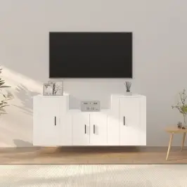 Televizoriaus Spintelių Komplektas, 3 Dalių, Baltas, Mediena