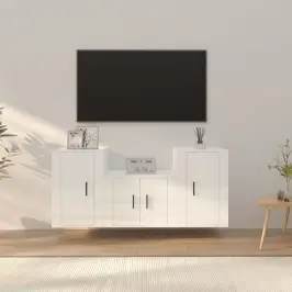 3 -Osaline Telerikappide Komplekt, Kõrgläikega Valge, Tehispuit