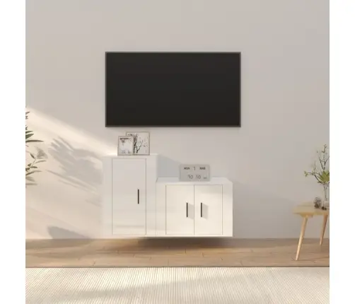 2-Daļīgs Tv Skapīšu Komplekts, Inženierijas Koks, Spīdīgi Balts Vidaxl