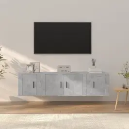 Tv Spintelių Komplektas, 3 Dalių, Betono Pilkas, Mediena