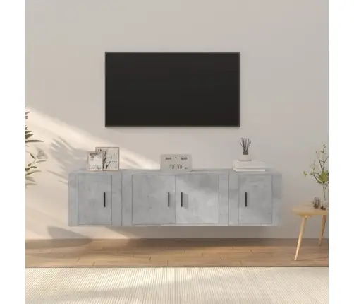 Tv Spintelių Komplektas, 3 Dalių, Betono Pilkas, Mediena