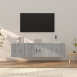 Tv Spintelių Komplektas, 3 Dalių, Pilkas Ąžuolo, Mediena