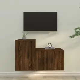 Tv Spintelių Komplektas, 2 Dalių, Rudas Ąžuolo, Mediena